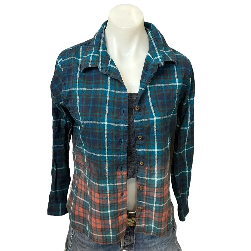 Run Now Wine Later Flannel Plaid Shirt SMALL Shacket Oversize Unique Upcycled - Picture 3 of 6